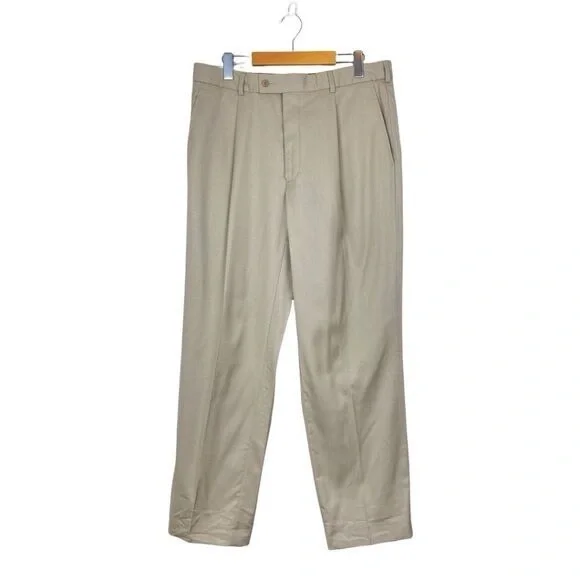 Pierre cardin Mens Vintage Beige Lined Pleated Dress Pant US 34 Short - Picture 1 of 16